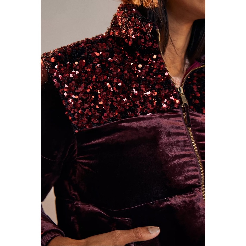 Anthropologie Vera Sequined Velvet Puffer Jacket NWT Sz XL & XS - Picture 7 of 14